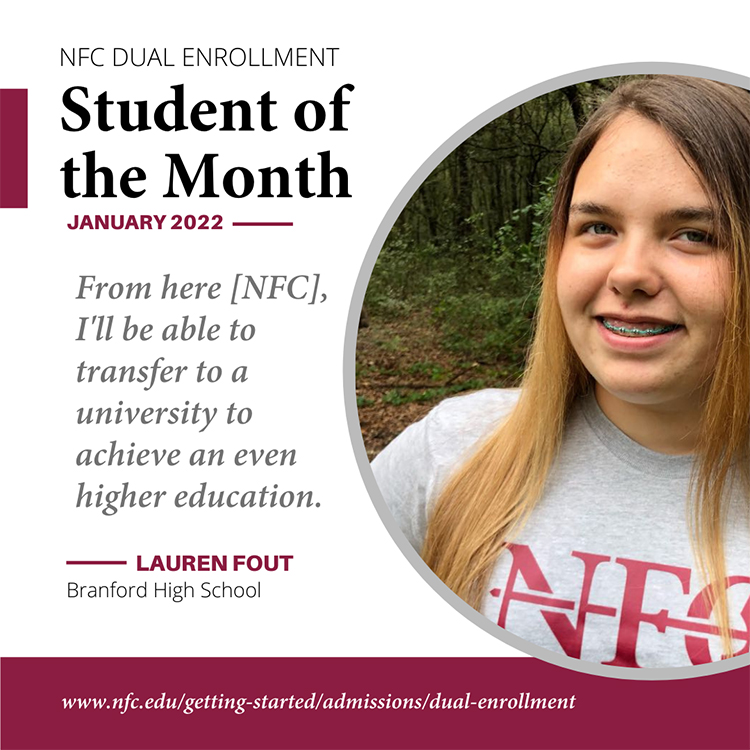 Meet Lauren Fout, NFC High School Dual Enrollment Student of the Month Jan 2022