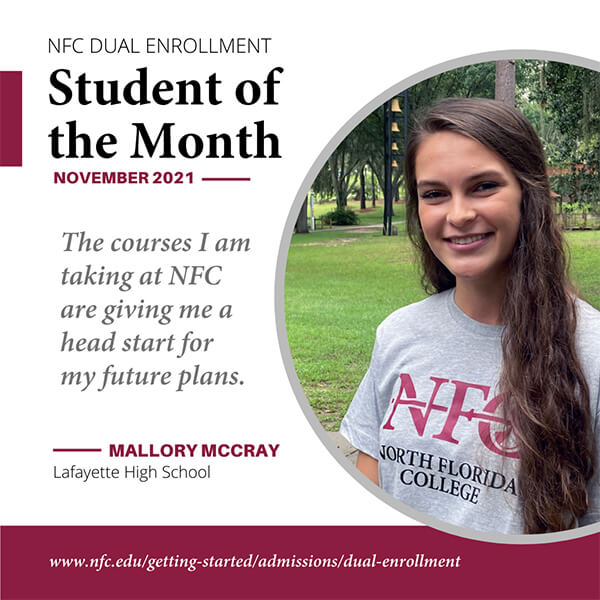 Photo of Mallory McCray NFC Dual Enrollment Student of the Month Nov 2021