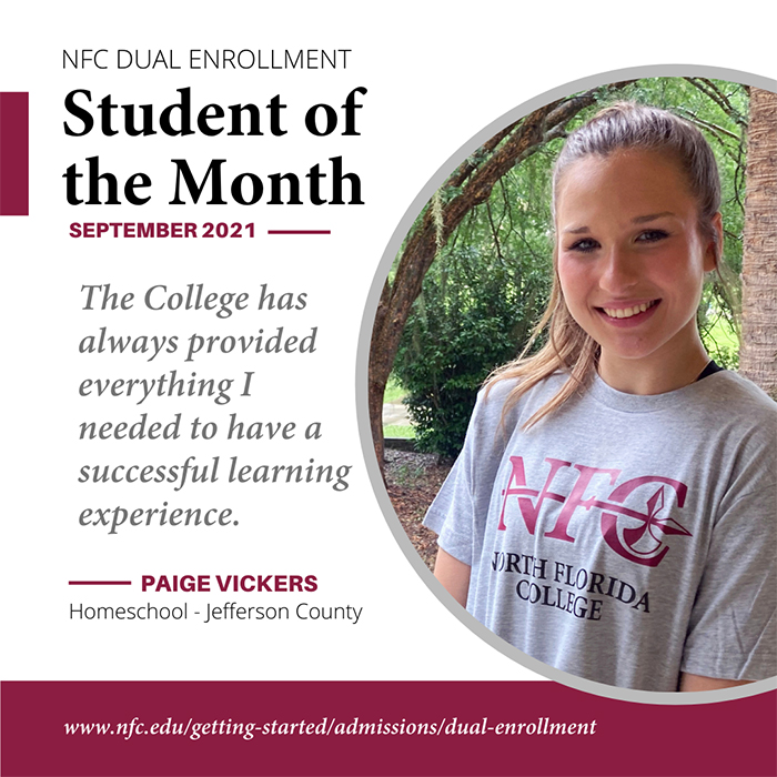 Photo of Paige Vickers Sept 2021 Dual Enrollment Student of the Month