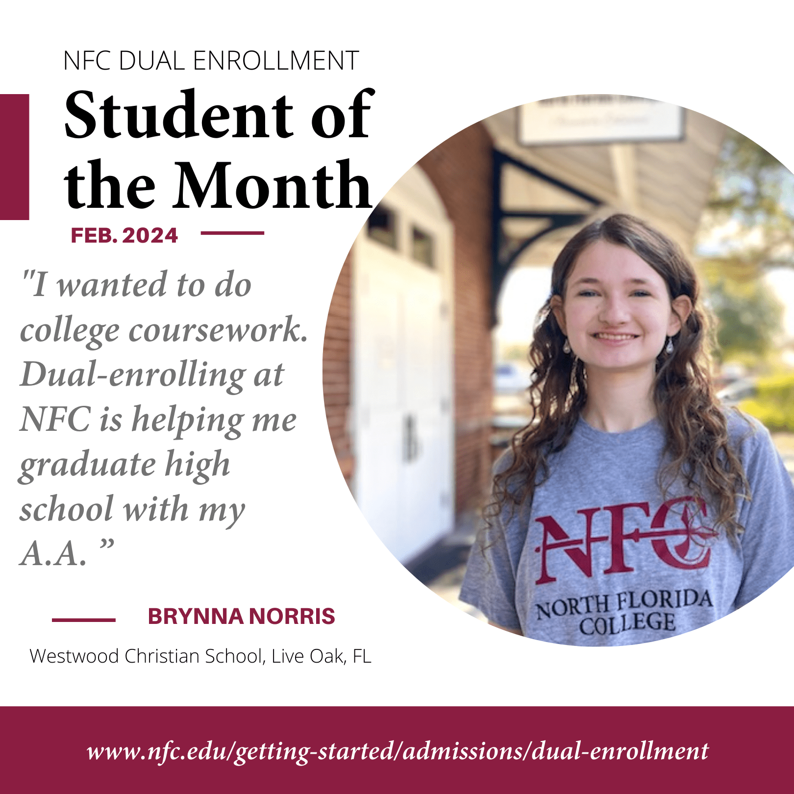 Brynna Norris February Dual Enrollment Student of the Month